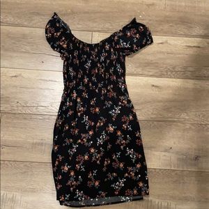 Black off the shoulder dress with flowers